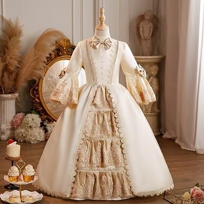Rococò Steampunk Elegante Maxi Costume da festa Accessori Manica a Campana Principessa Fiocco Retrò Abito da ballo Punteggiato Costume Ragazze Reale Natale Halloween Carnevale Mascherata Ricevimento