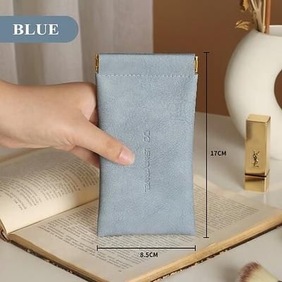 Custodia organizer in pelle con chiusura a scatto, custodia portatile per occhiali da sole, semplice portaocchiali in tinta unita, borsa per occhiali con chiusura automatica, pochette in pelle