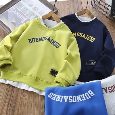 3 4 5 6 8 10 12 14 Years boys Sweatshirt Spring Autumn Letter Print Long Sleeve Round Neck Pullover For Teen Boys Casual Hoodie