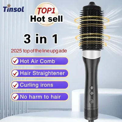 TINSOL New 3-in-1 hot air comb hair straightener curling iron constant temperature hair care lasting styling air anion comb
