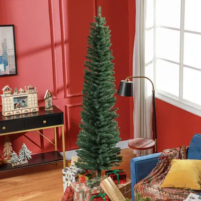 HOMCOM 7 Foot Artificial Pencil Christmas Tree with Branches, Green