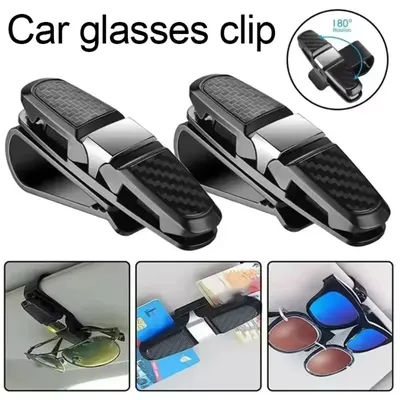 Porta occhiali per auto Visiera parasole Occhiali da sole Clip Porta biglietti per carte Chiusura per occhiali Clip per occhiali da sole in fibra di carbonio Nero Argento