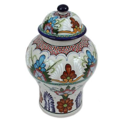 Talavera Beauty,'Hand-Painted Talavera-Style Ceramic Decorative Vase'