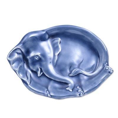'Blue Celadon Elephant-Shaped Plate from Thailand'