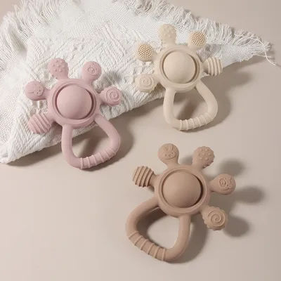 Newborn Baby gift silicone teether Food Grade Teething toy finger activity simulation bell rattle gry montessorisensory