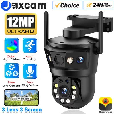 6K 12MP Wifi PTZ IP Camera 3 Lens Wireless Outdoor Waterporof Auto Tracking CCTV Security Surveillance Two Way audio Camera