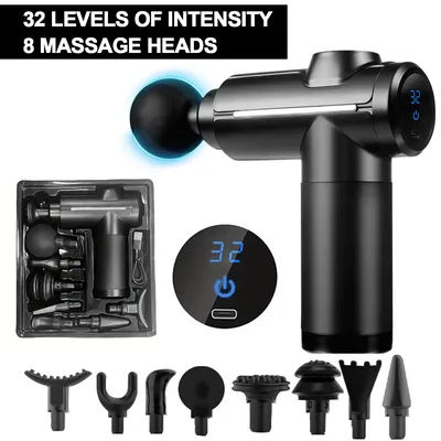 Professional Deep Muscle Relief Massage Gun with 32 Speeds 8 Interchangeable Massage Heads Lcd Display Muscle Soreness Relief