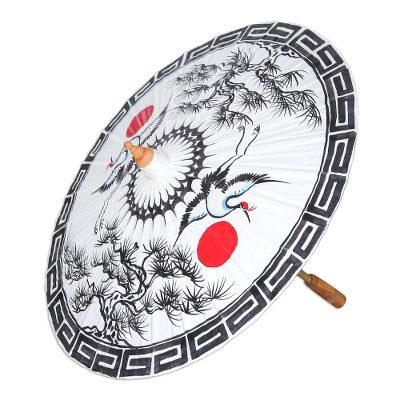 Joyful Cranes,'Hand-Painted Cotton Crane-Motif Parasol'