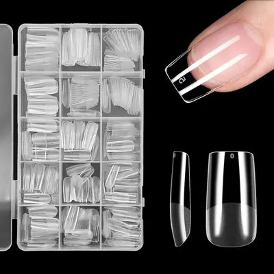 240/330 pièces pointes d'ongles demi-mates, carrés 15 tailles faux ongles transparents couverture complète pointes d'ongles en acrylique pour Extension d'ongles manucure Salo