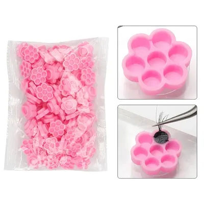 100-500 Pcs Pink Flower Glue Delay Cup Eyelash Extension Supplies Grafting Lashes Makeup Tool Tattoo Adhesive Pigment Cups