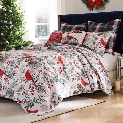Cardinal Plaid Winter Wonderland Quilt Set, Red, 2-Piece Twin by Greenland Home Fashions in Red (Size FL/QUE)