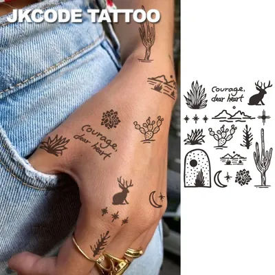 Cute Desert Plant Series Pattern - Cactus and Elk Pattern with English Words - Cute Women's Finger Tattoo for Hands, Neck, and Feet, Long-Lasting Waterproof Tattoo Stickers - Elegant Durable Tattoo