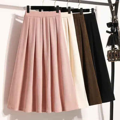 2026 grande taille jupes plissées solide polyvalent longueur moyenne jupe a-ligne Maxi robe couverture automne hiver nouvelle jupe mi-longue