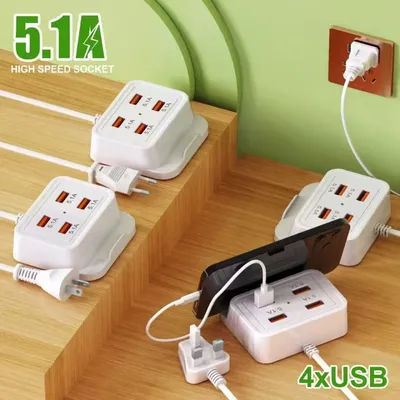 5.1A multiprise USB C chargeur prise 4 ports chargeur rapide avec support de téléphone pour iPhone 16 13 14 15 Samsung Xiaomi Huawei