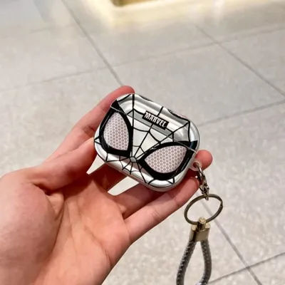Custodia per auricolari Spiderman argento antiurto con placcatura fredda per custodia Airpods Pro 2/ custodia Airpods 1/2/3/4 con portachiavi con cordino