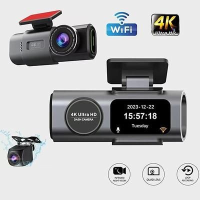 Dashcam con telecamera frontale HD 4K e telecamera posteriore 1080p, connettività mobile Wi-Fi e schermo IPS da 1,5 pollici per la registrazione in loop.