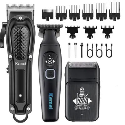 Kemei Cordless Hair Clippers for Men Hair Trimmer Electric Foil Rechargeable Electric Shaver Barber Hair Cutting Grooming Kit