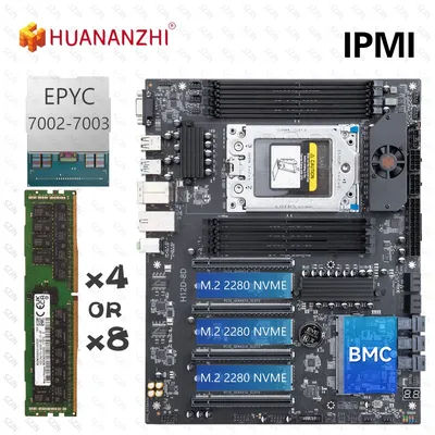 HUANANZHI H12D-8D Motherboard Set EPYC Server Kit with IPMI AMD EPYC 7002 7003 Series CPU 8 Channel Memory Dual 2.5G Network