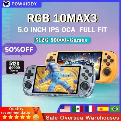 NEW POWKIDDY RGB10 MAX3 Retro Handheld Game Console RK3566 5 Inch 1280*720 Ips Screen Open-Source Retro Gaming 512G 90000Games