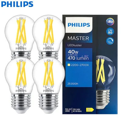 Philips Master LED Lustre E27 P45 lampes à Filament 3.4W(=40W) ampoule de Golf transparente 220-240V DimTone lumière intérieure de petite taille à intensité variable