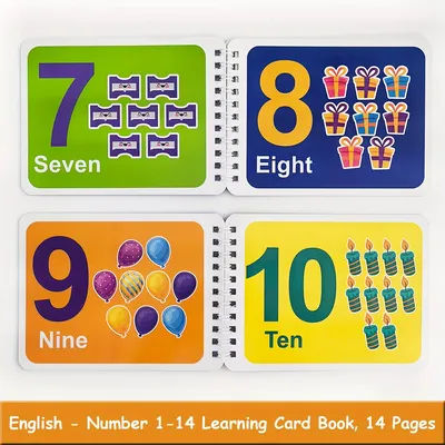Numbers 1-14 English Words Learning Card Book, Language Learning Teaching Aids for Beginners, Kindergarten Teaching Supplies