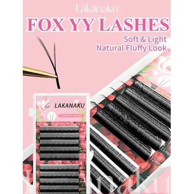 LAKANAKU YY Fox Eyelash Extension Cilios Fox Y Shaped Premade False Lashes Faux Mink Brazilian Eyelashes Elongated your eyes