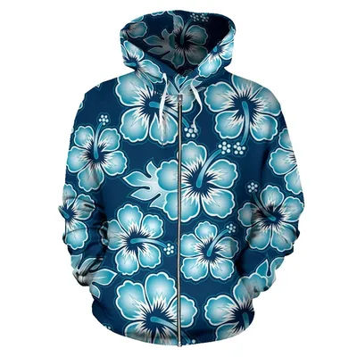 Blue Flowers Zip Hoodie Men's 3D Printed Retro Flower Plant Long Sleeve Loose Hoodies Harajuku Streetwear Autumn Trend Hoodies