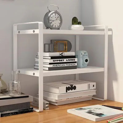 Double Layer Desktop Bookelf Office Desk Book Storage Organizer Stand Simple Modern Bamboo Kitchen Storage Ra elf