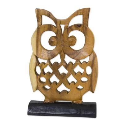 Wood sculpture, 'Adorable Owl'
