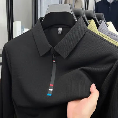 Light luxury half zipper men long sleeve polo shirt high-quality unique checkered printed Korean style trend new casual T-shirt