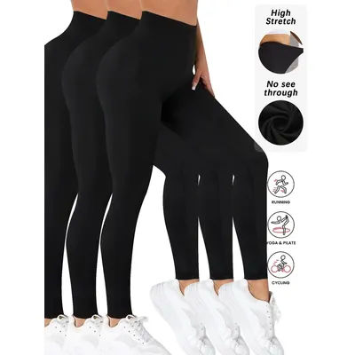 3 Pack Women's Super Soft Leggings High Elasticity No See Through Workout Yoga Running Athletic Push Up Gym Fitness Leggings