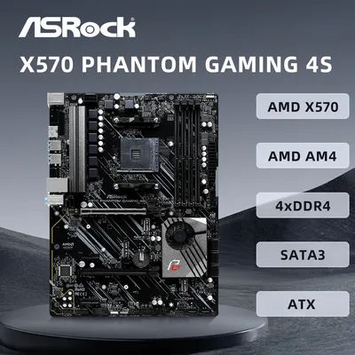 ASRock X570 Phantom Gaming 4S Motherboard Support 5500 5600 5700X 5800X3D CPU DDR4 M.2 NVME HDMI PCIe 4.0 X570 ATX AM4 Mainboard
