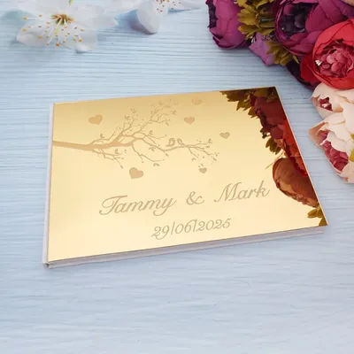 Livre de mariage personnalisé à couverture rigide miroir en acrylique, livre de signature d'or personnalisé, cadeau de fête de mariage, 25x18cm