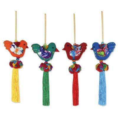 Happy Thai Doves,'4 Birds and Brass Bells Artisan Crafted Multicolor Ornaments'