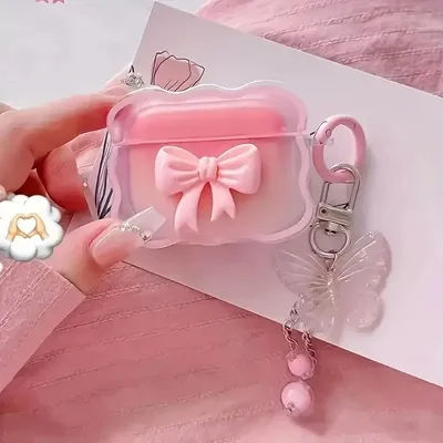 INS wave Bow Custodia trasparente Stars Wave Gradient Pink Bow Custodia per cuffie Airpods pro 2 4 3 1 Custodia protettiva per auricolari