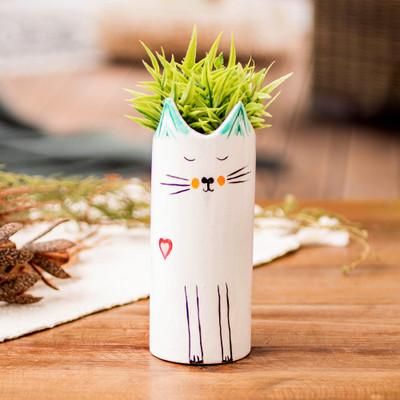 'Cat-Shaped Ceramic Decorative Vase Utensil and Pen Holder'