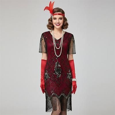 Set Anni Ruggenti Anni 1920 Abito Flapper Abito da cocktail con accessori Il grande Gatsby Ragazza Flapper Paillettes Frangia con nappe Frangia di nappa Con lustrini Costume Per donna Costume