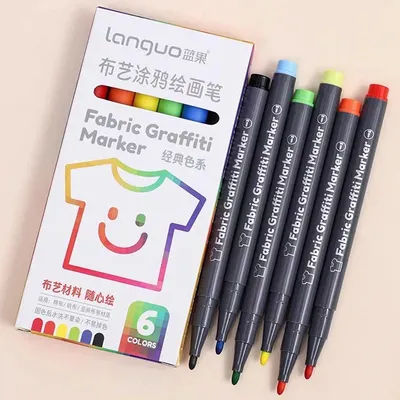 6 Colors/set Fabric Textile Markers Pens Waterproof Permanent Paint Fine Point Textile DIY T-shirt Graffiti Pigment Painting Pen