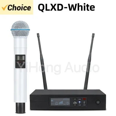 QLXD-White 800/900MHz Professional Wireless Microphone System UHF Metal Handheld Stage Performance Church Singing