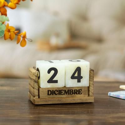 Everlasting Time,'Marble Perpetual Desk Calendar with Natural Wood Base'