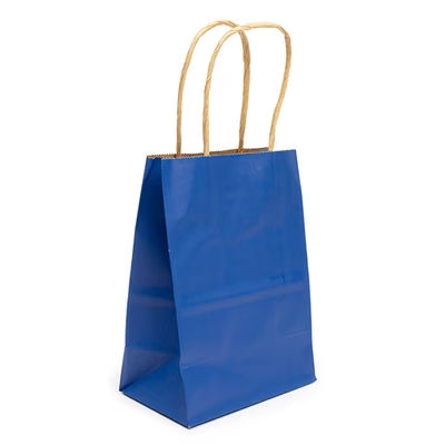 Blue Paper Merchandise Handle Bags 4 3/4" x 2 15/16" x 6 1/2" 50 Pack GMB1BL