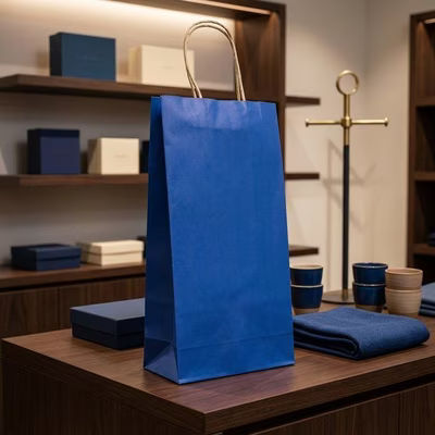 Blue Paper Merchandise Handle Bags 5 7/8" x 3 9/16" x 12 5/8" 50 Pack GMB3BL