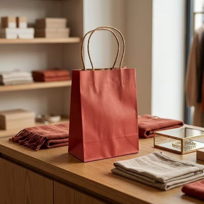 Red Paper Merchandise Handle Bags 4 3/4" x 2 15/16" x 6 1/2" 50 Pack GMB1R