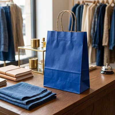 Blue Paper Merchandise Handle Bags 5 1/2" x 3 1/8" x 8 7/16" 50 Pack GMB2BL