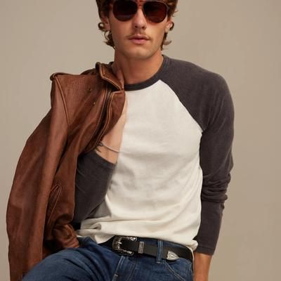 Lucky Brand Raglan Baseball Tee - Men's Clothing Tops Shirts Tee Graphic T Shirts in Caviar Multi, Size S