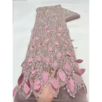 Tissu africain en dentelle de perles de Tulle français, tissu nigérian en dentelle 3D brodé de haute qualité pour la couture de mariage, 2025