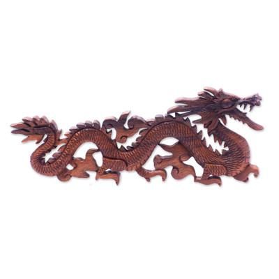 'Baru Klinthing Dragon' - Handmade Suar Wood Relief Panel