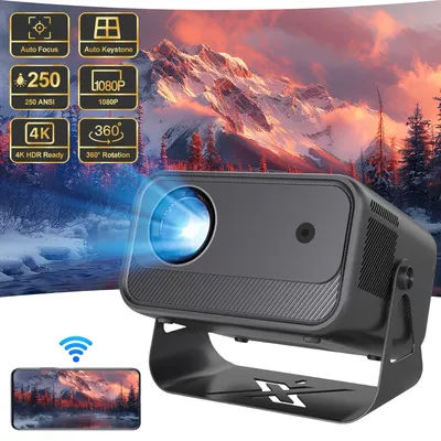 Portable 4K HD Projector Android 13.0 Dual Band WiFi6 Auto Focus 250ANSI Smart Phone Projector For Home Cinema Outdoor Projector
