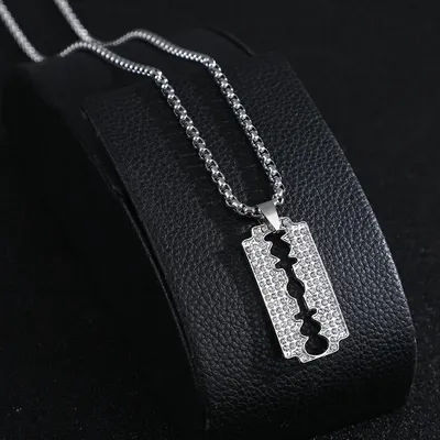 Crystal Razor Blade Pendant Sweater Chain Necklace for Women Men Vintage Steampunk Accessories Grunge Rock Jewelry Aesthetic