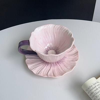 tazza da caffè in ceramica floreale piattino, creativo design vintage francese a forma di petalo dipinto a mano sotto smalto, set da tè pomeridiano, elegante regalo per gli amici famiglia
